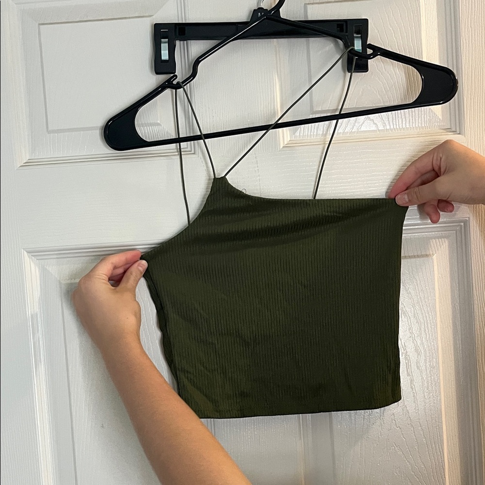 Gaze Olive Green Ribbed Women's Top